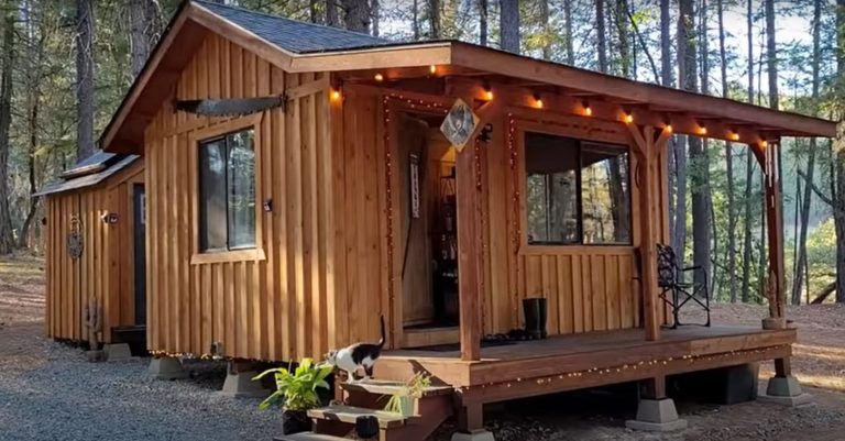 Solar Powered Tiny Off Grid Cabin Tour